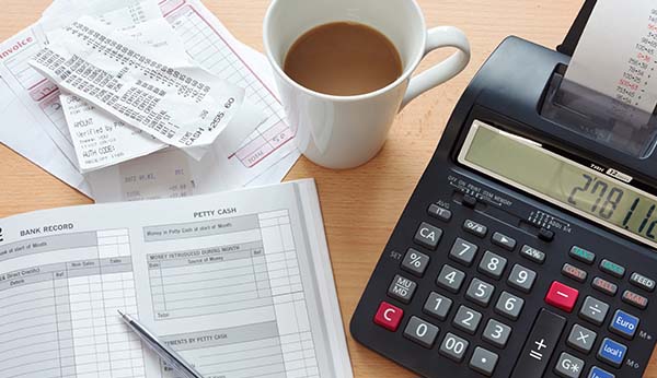 Accounting supplies on desk